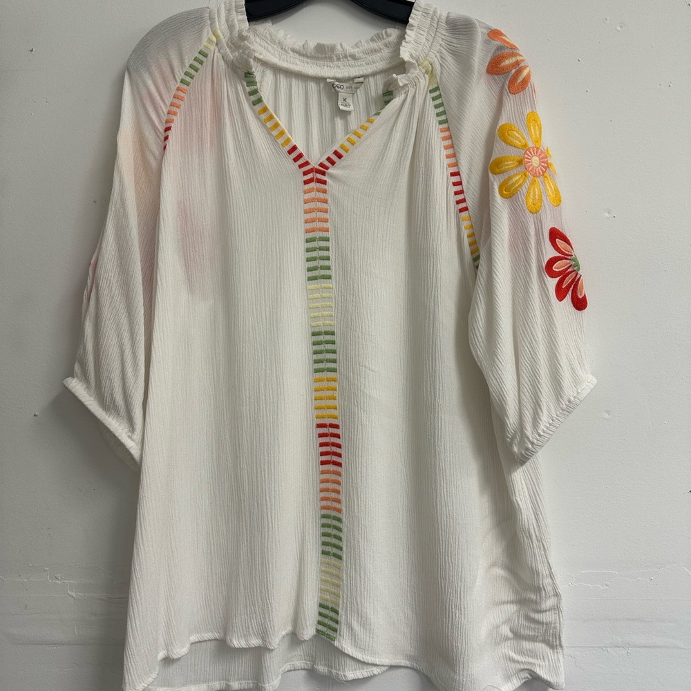 Cato White Blouse with Colorful Floral Accents